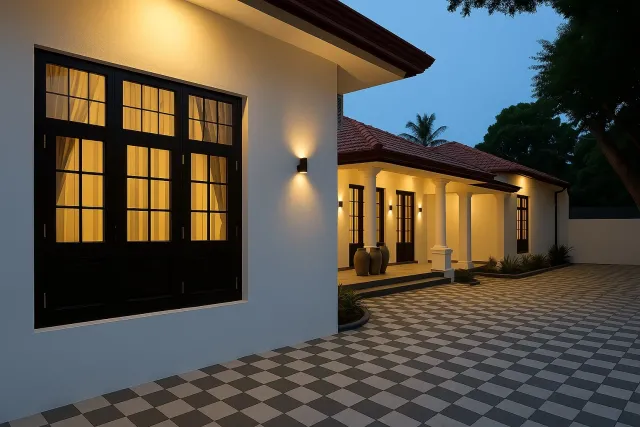 Private house, side elevation and veranda, Jaffna House Construction, Jaffna